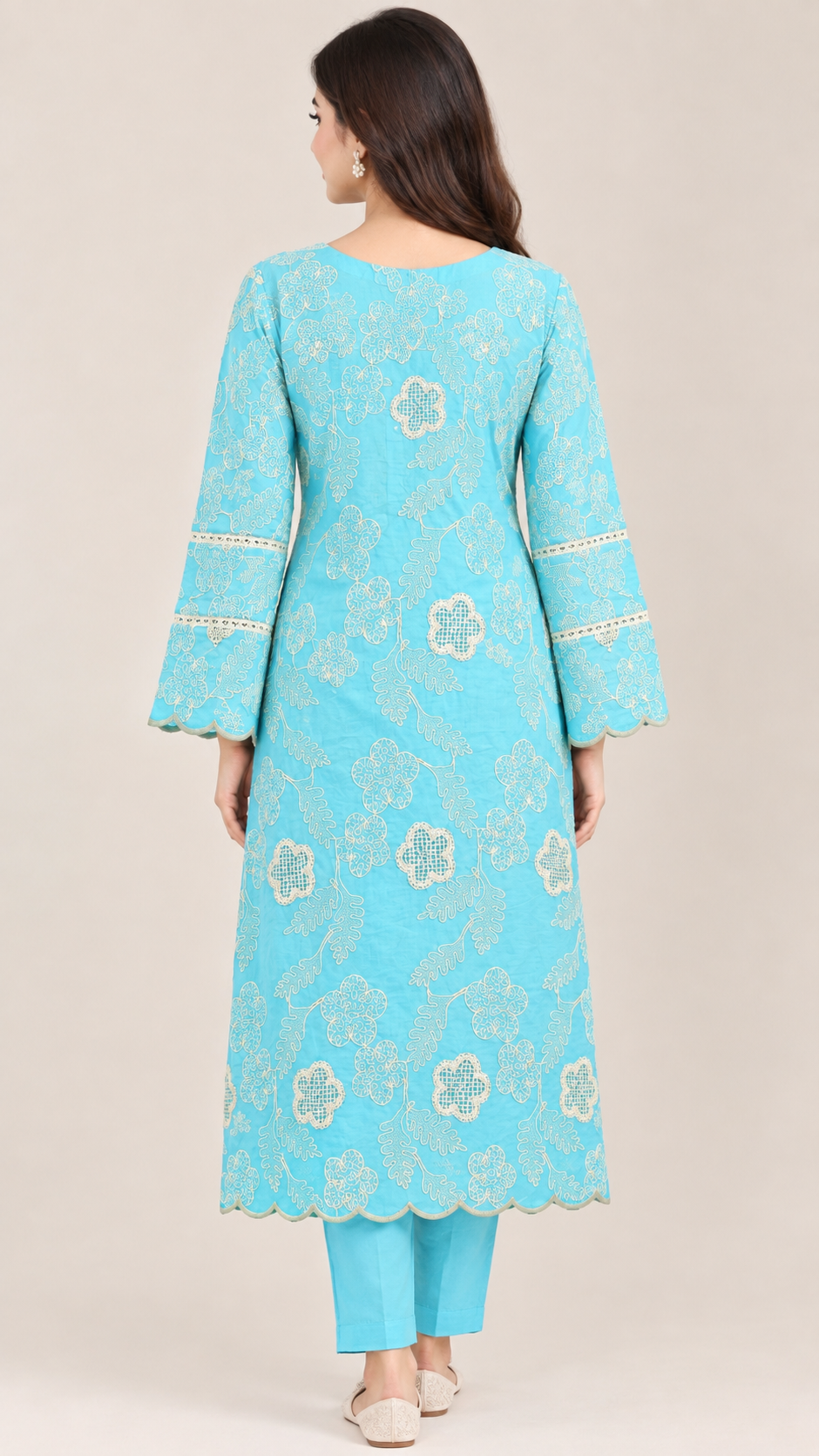 Aqua Blue Pure Embroidered Silk Lawn - Women
