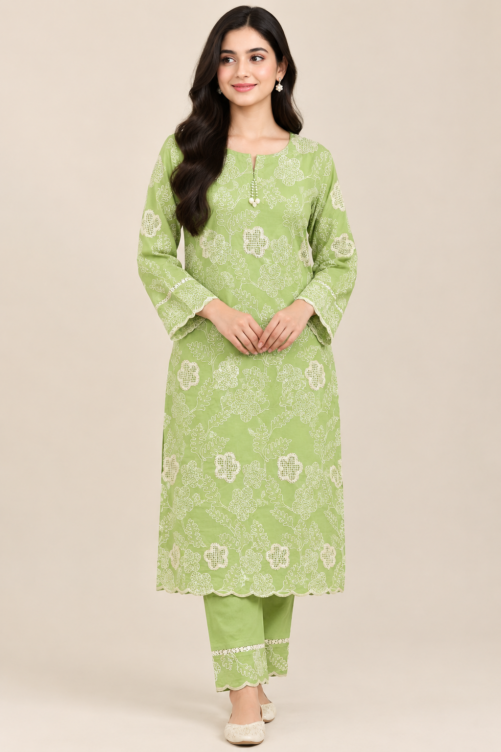 Pistachio Green Pure Embroidered Silk Lawn - Women