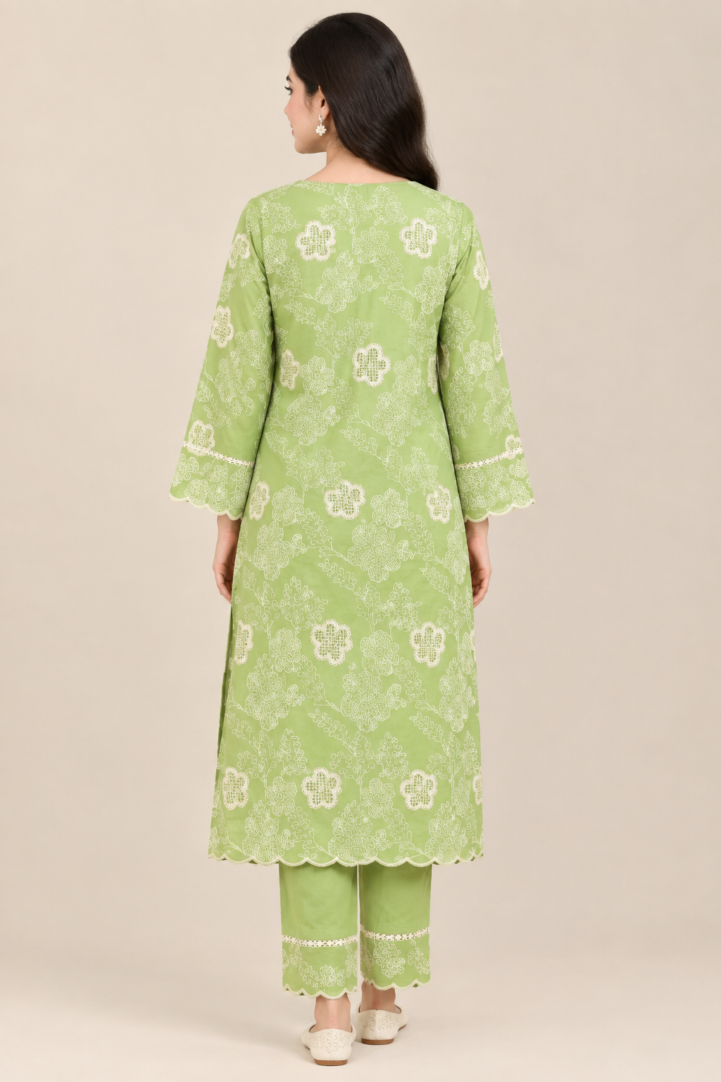 Pistachio Green Pure Embroidered Silk Lawn - Women