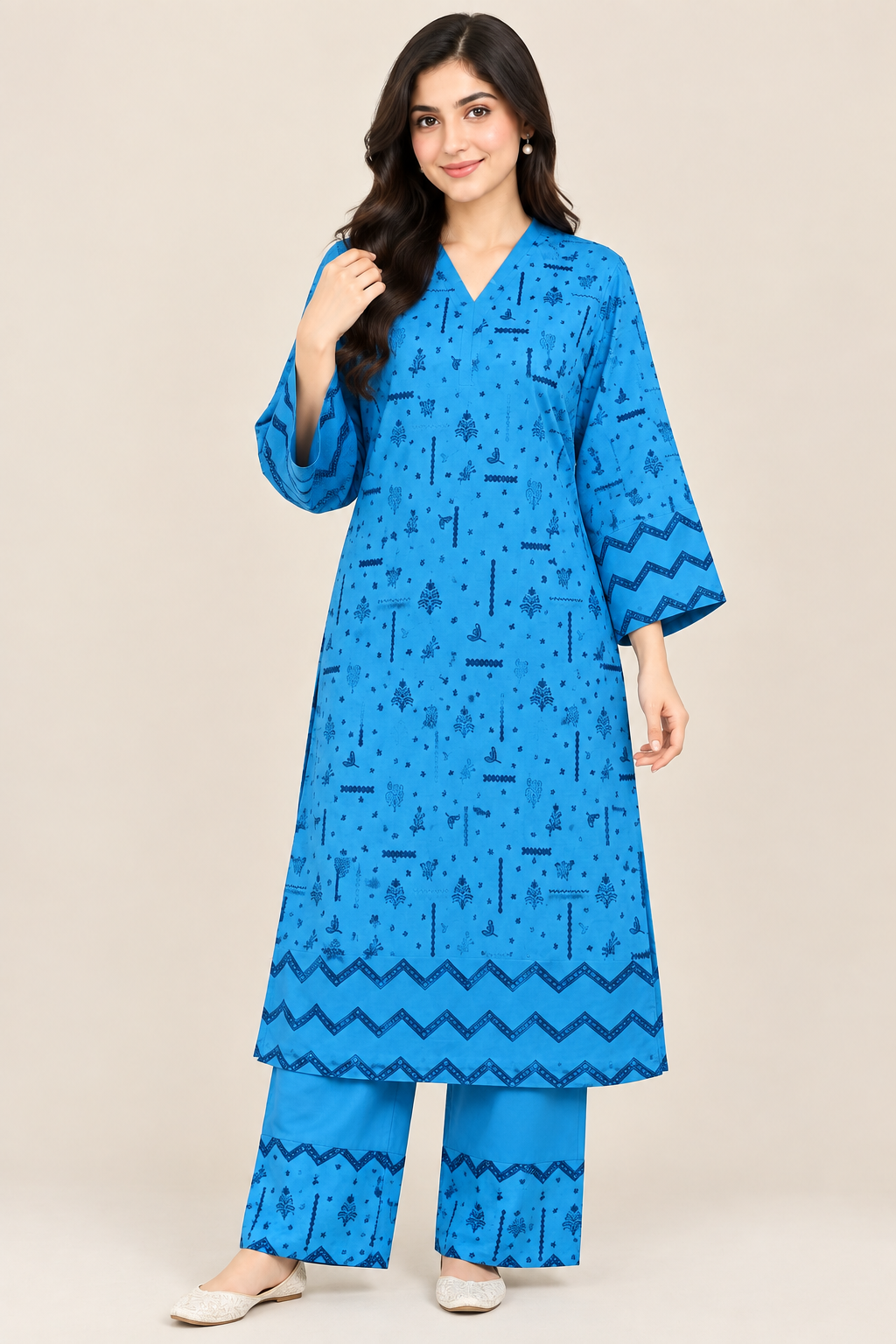 Royal Blue Embroidered Lawn - Women