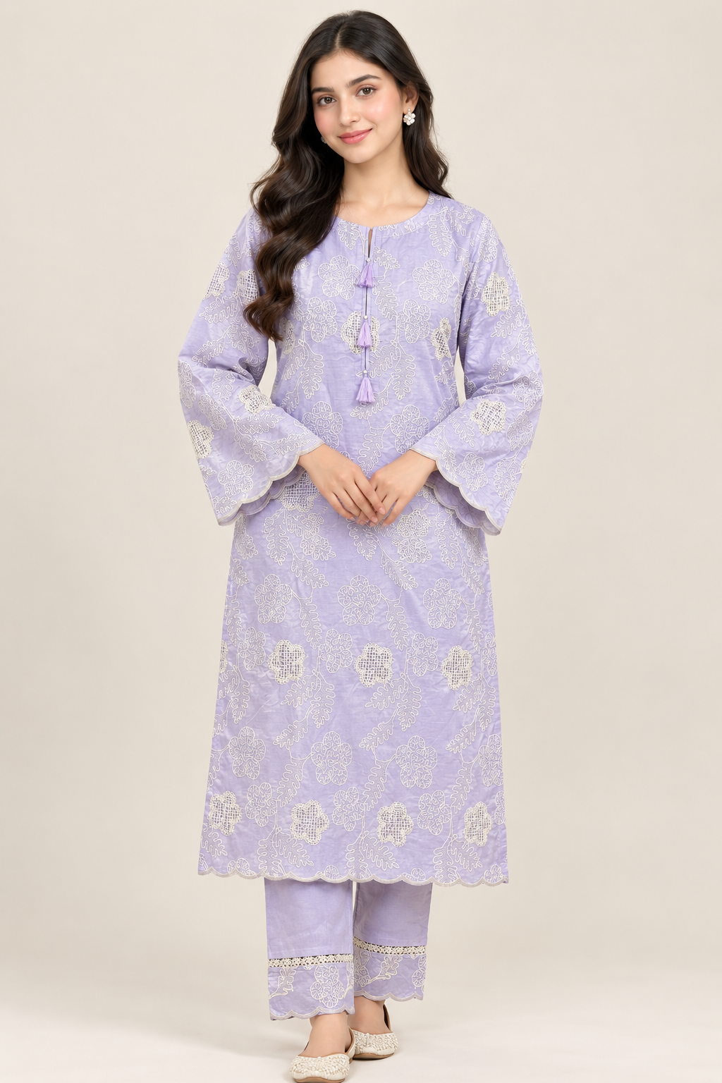 Lavender Purple Pure Embroidered Silk Lawn - Women