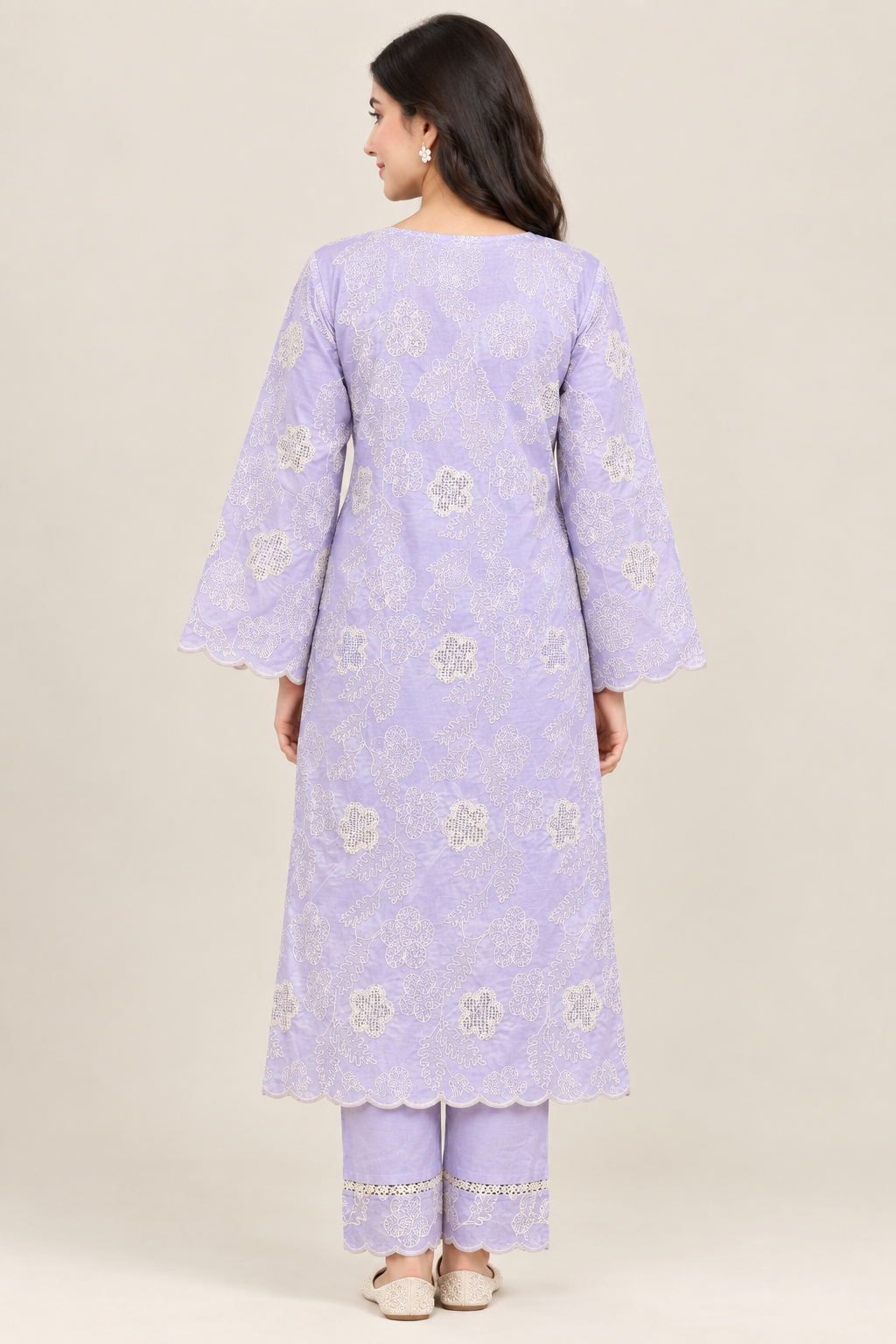 Lavender Purple Pure Embroidered Silk Lawn - Women