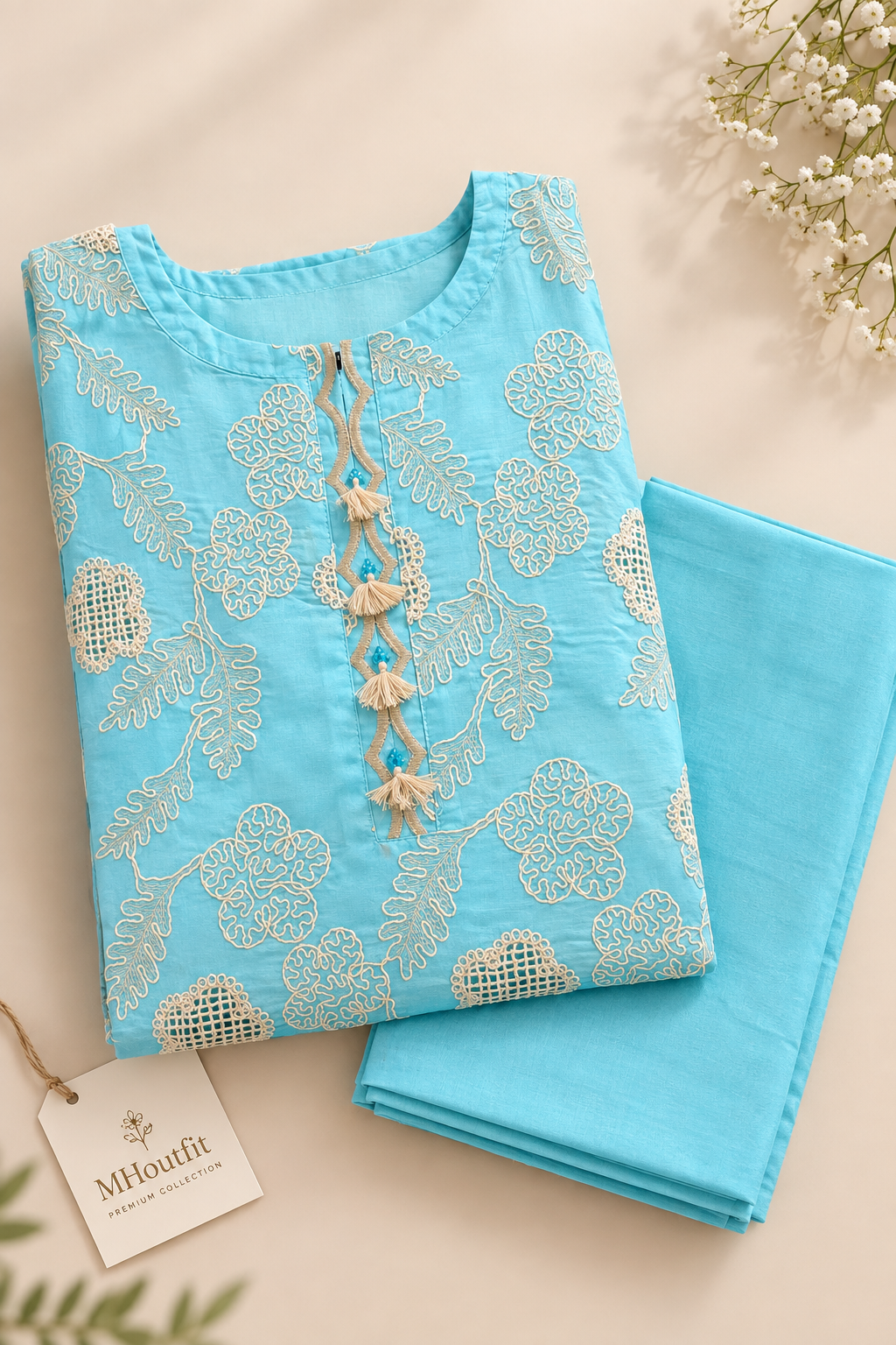 Aqua Blue Pure Embroidered Silk Lawn - Women