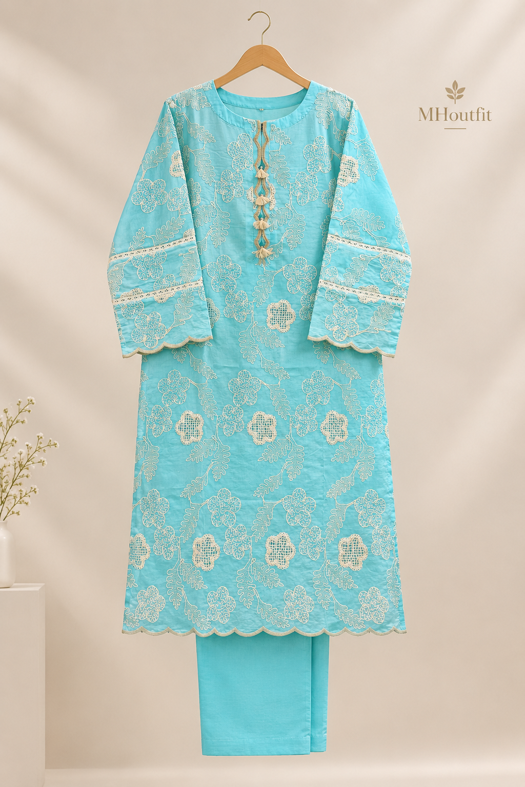 Aqua Blue Pure Embroidered Silk Lawn - Women