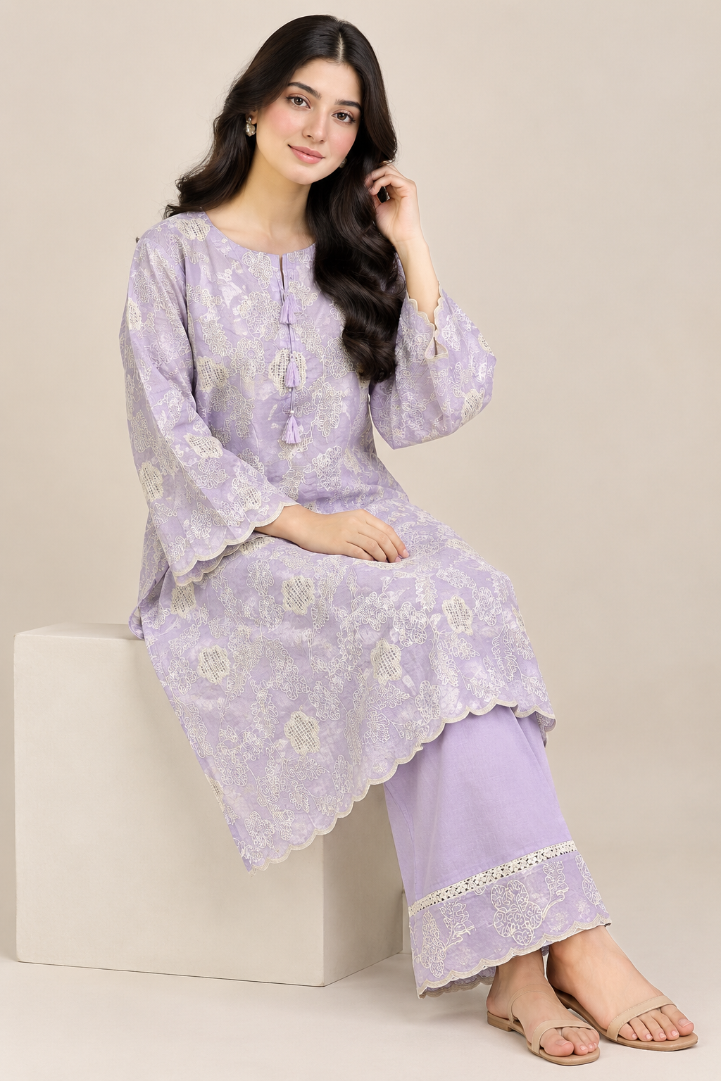 Lavender Purple Pure Embroidered Silk Lawn - Women